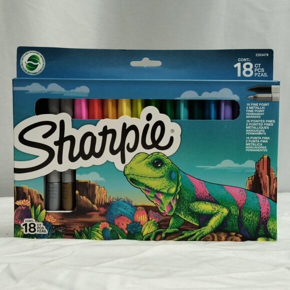 2 Pack Sharpie 18 ct Fine Point W/2 Metallic Permanent Markers Quick-Drying New - Picture 2 of 6